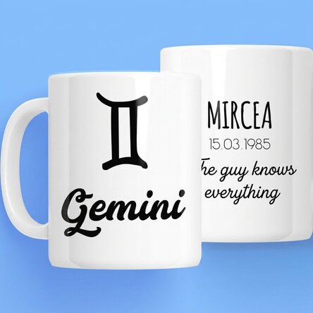 Personalised zodiac mug with text - Gemini