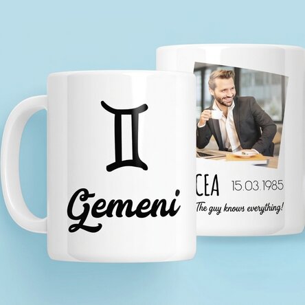 Personalised zodiac mug with photo and text - Gemini