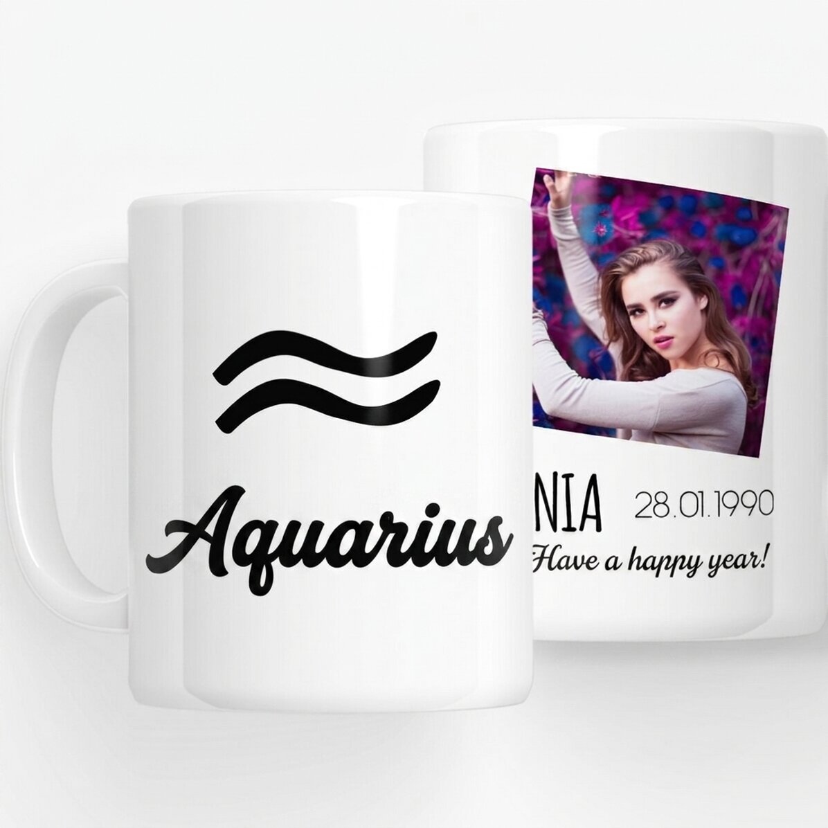 Personalised zodiac mug with photo and text - Aquarius