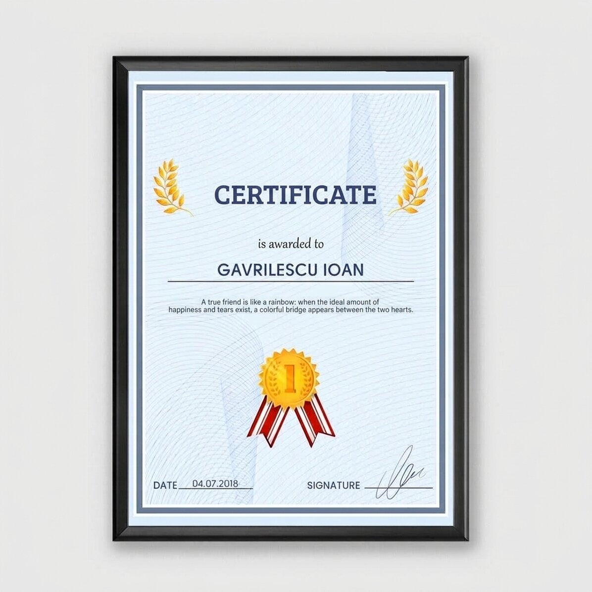 Personalised painting - Certificate of appreciation