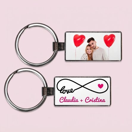 Personalised keyring with a photo and text - infinity love model