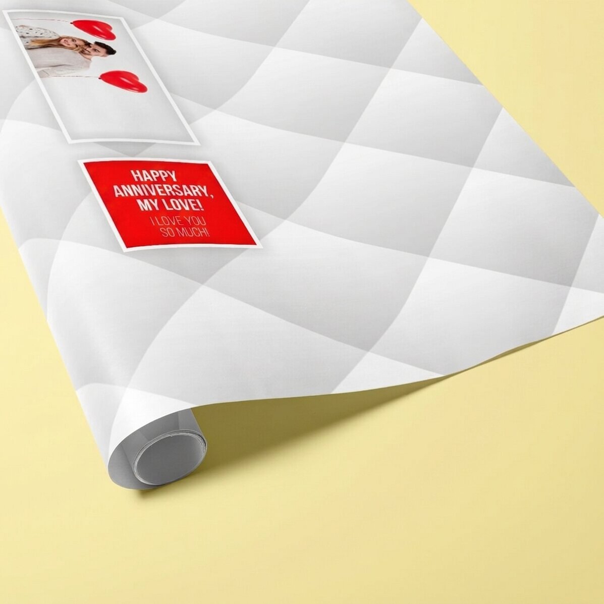 Personalised gift wrapping paper with a photo and text