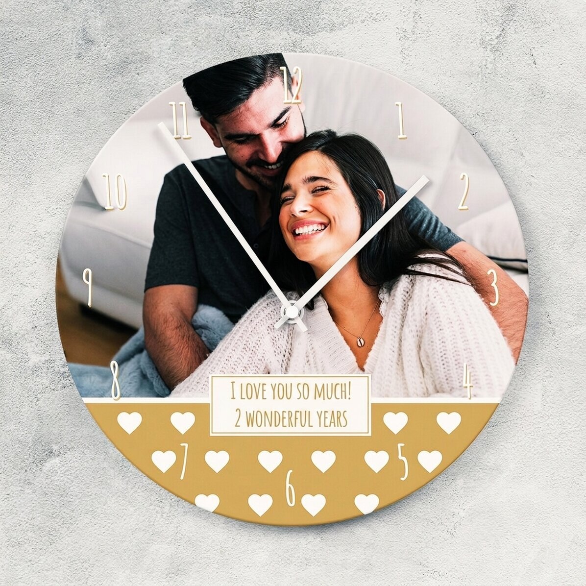 Personalised clock with a photo, text and numbers