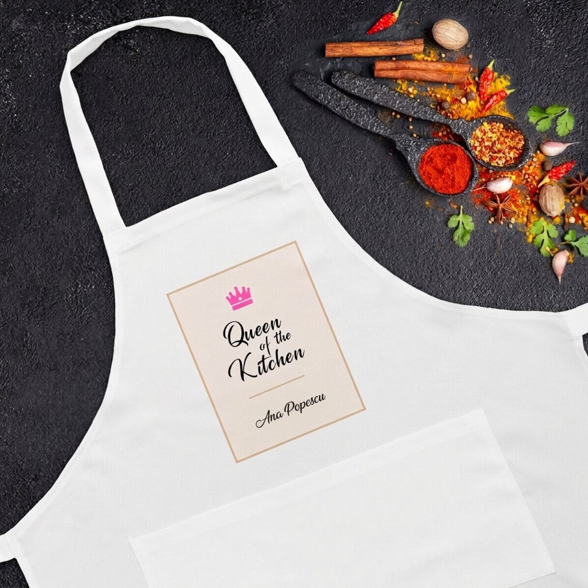 Custom white apron - Queen Of The Kitchen