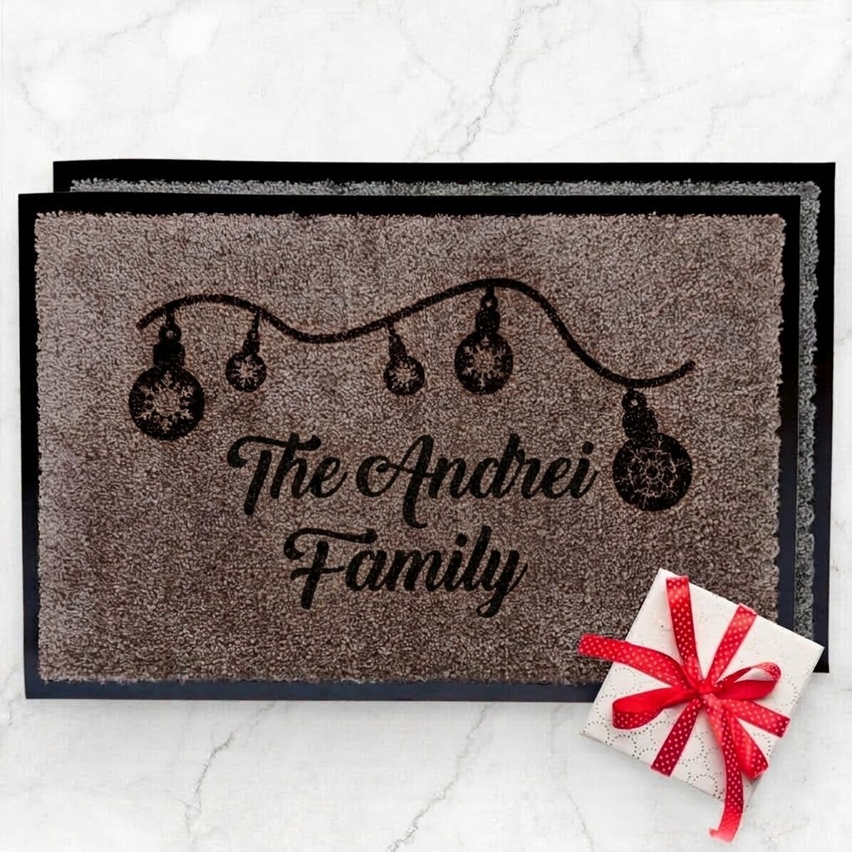 Customised indoor entrance mat - Christmas baubles