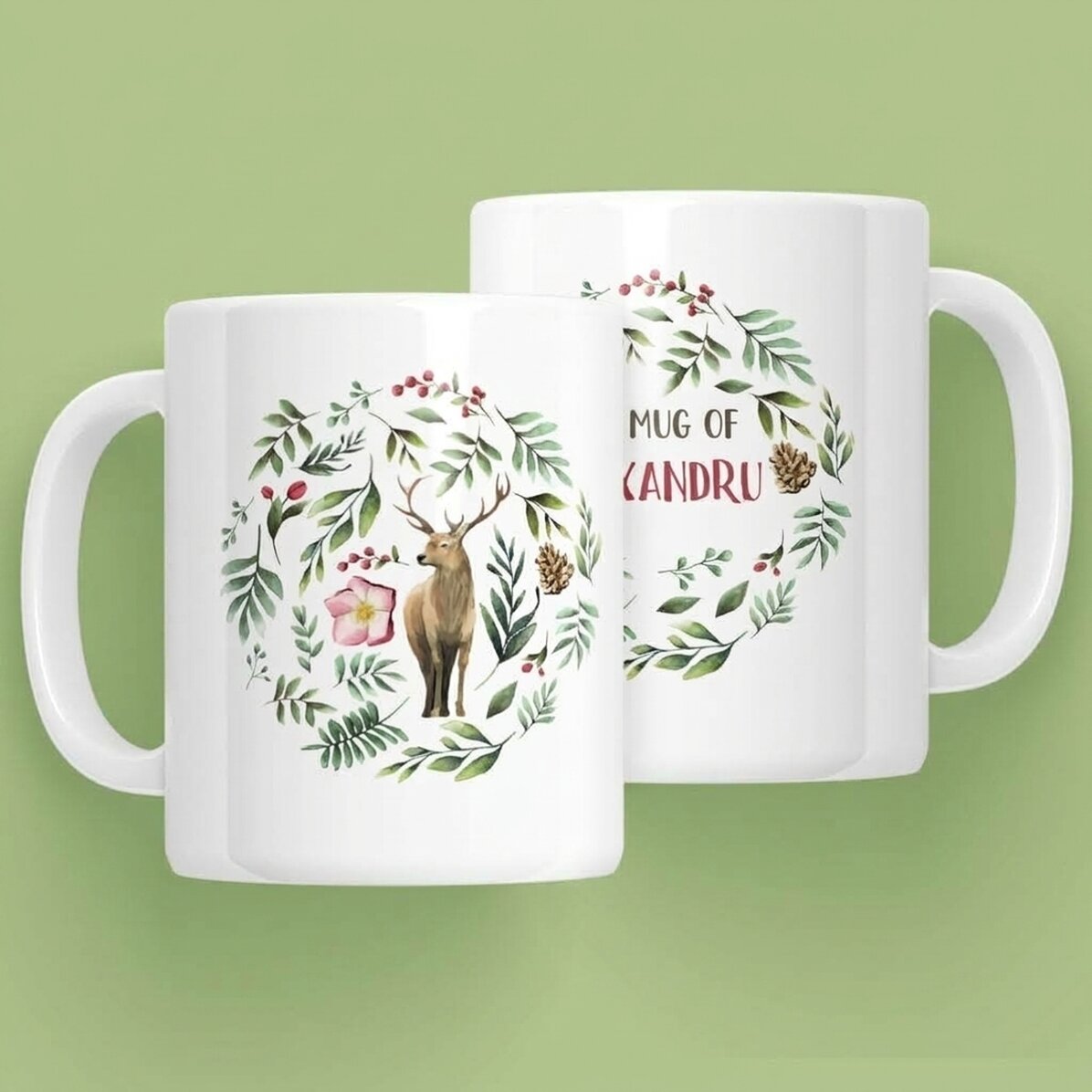 Personalised mug with reindeer for him - Christmas design