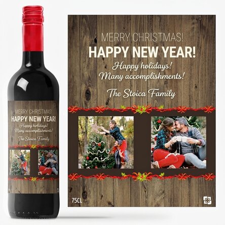 Personalised wine with 2 photos - Christmas design