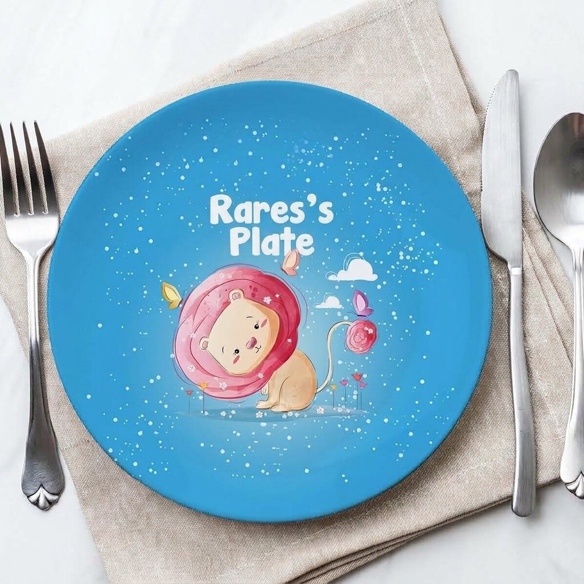 Personalised blue plate with text