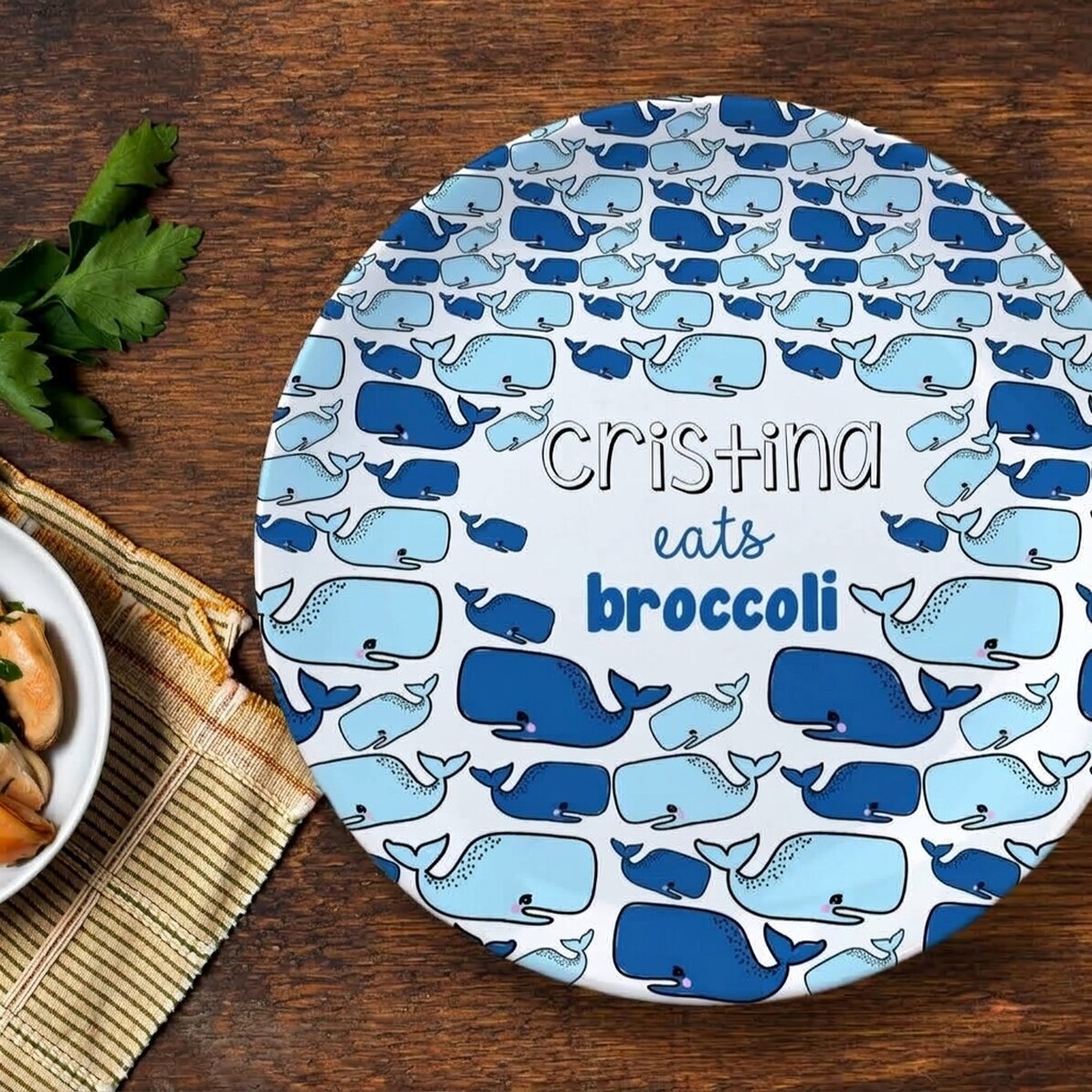 Personalised plate with text - Whale