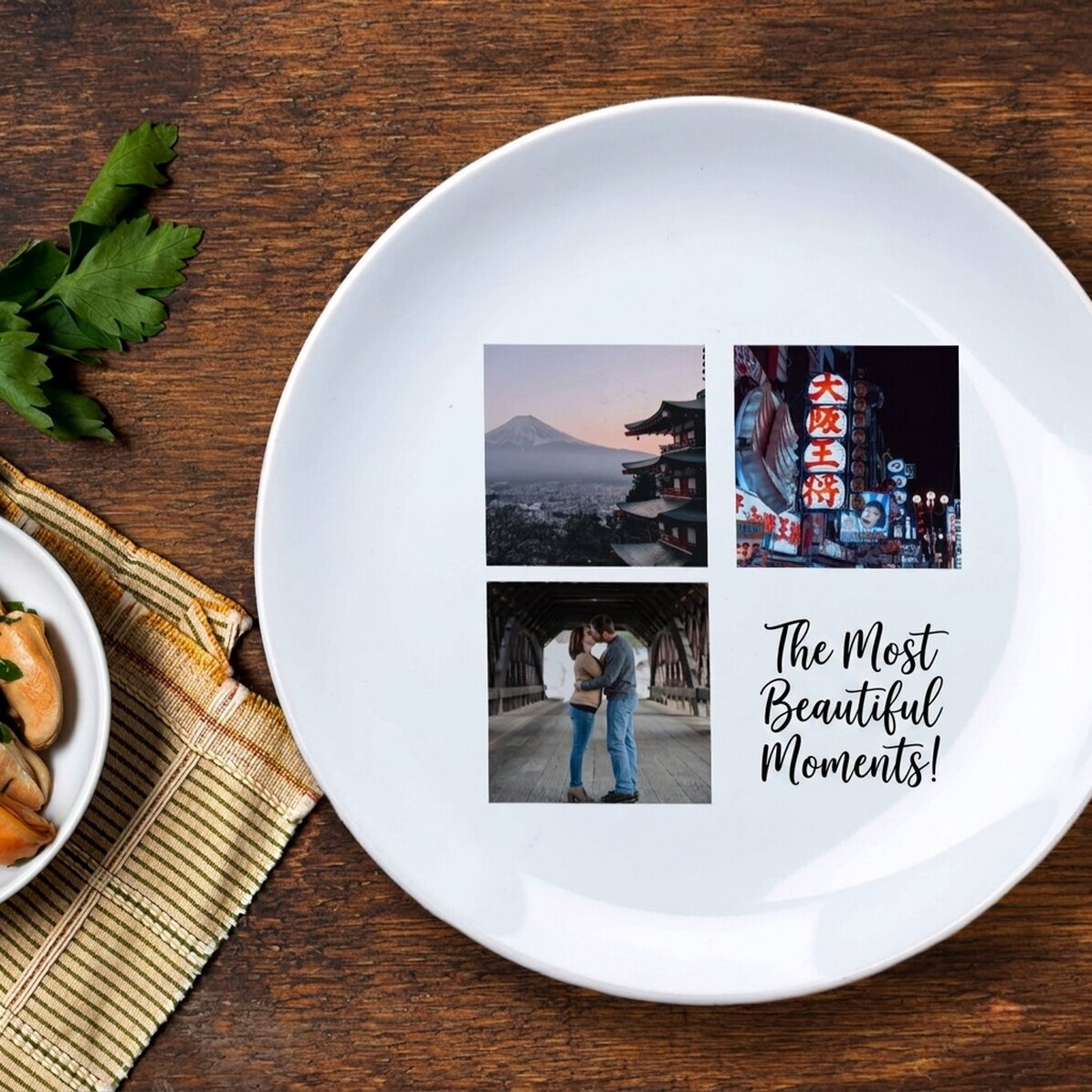 Personalised plate with 3 photos and text