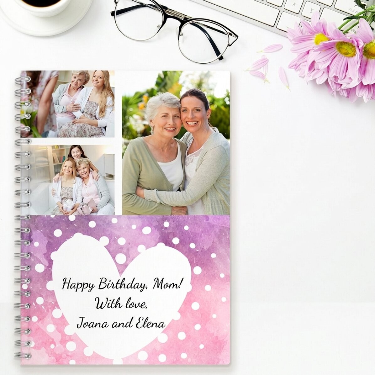 Personalised notebook with 3 photos and text