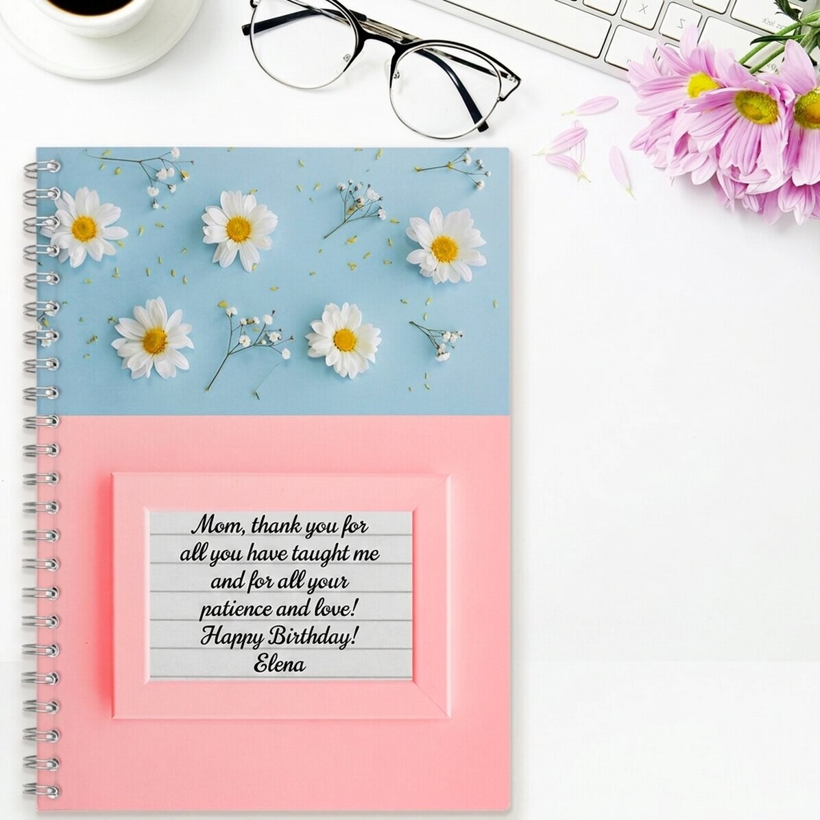 Personalised notebook with text - Daisies