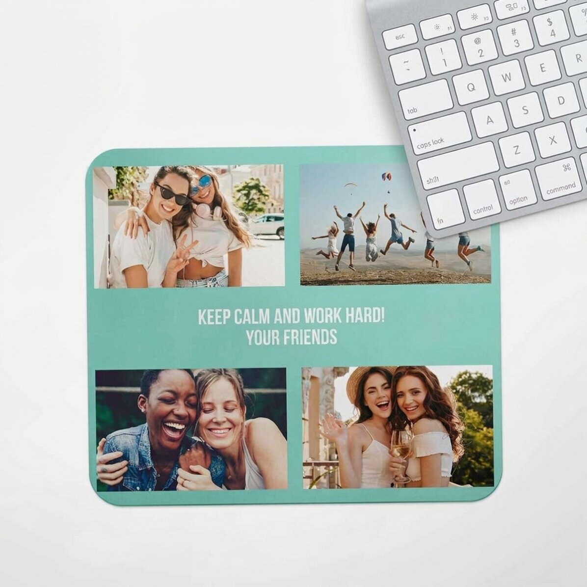 Personalised mouse pad with 4 photos and text