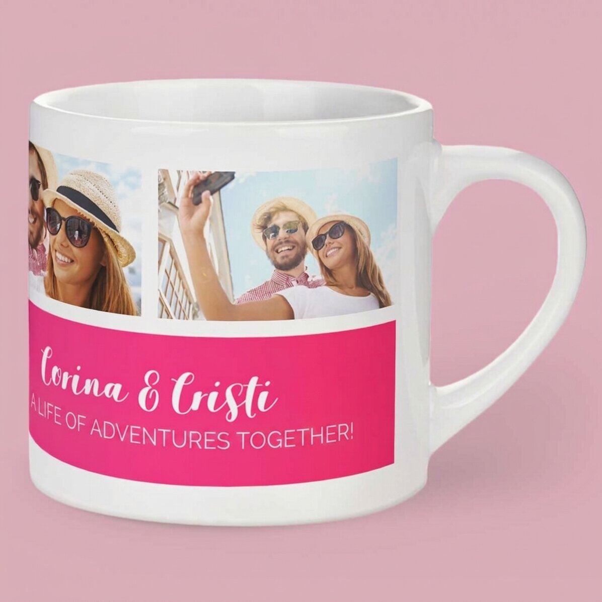 Personalised espresso cup with 3 photos and text