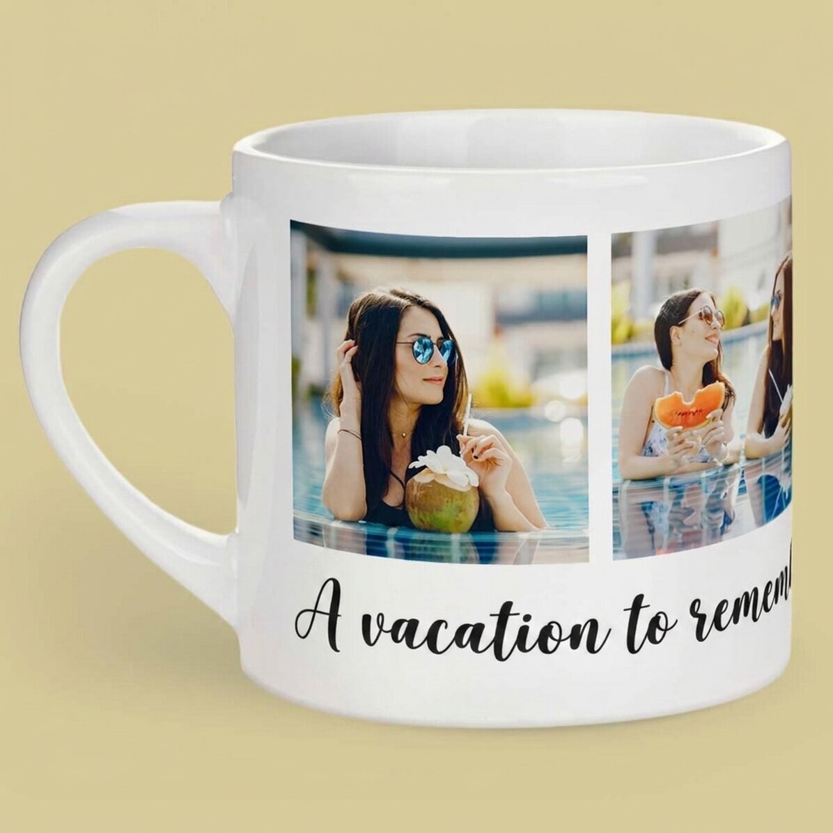 Personalised espresso mug with 4 photos and text