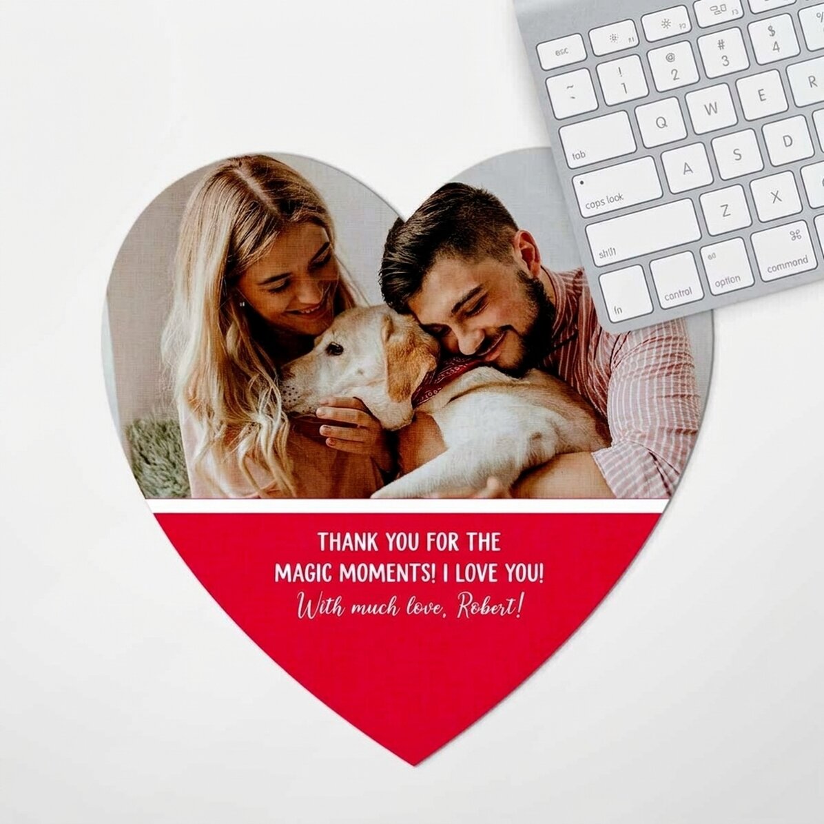 Personalised heart mouse pad with photo and text