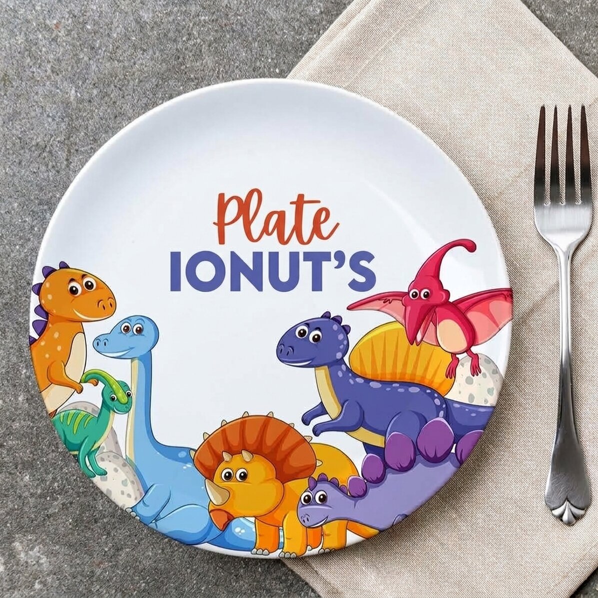 Personalised plate with text - Dinosaurs