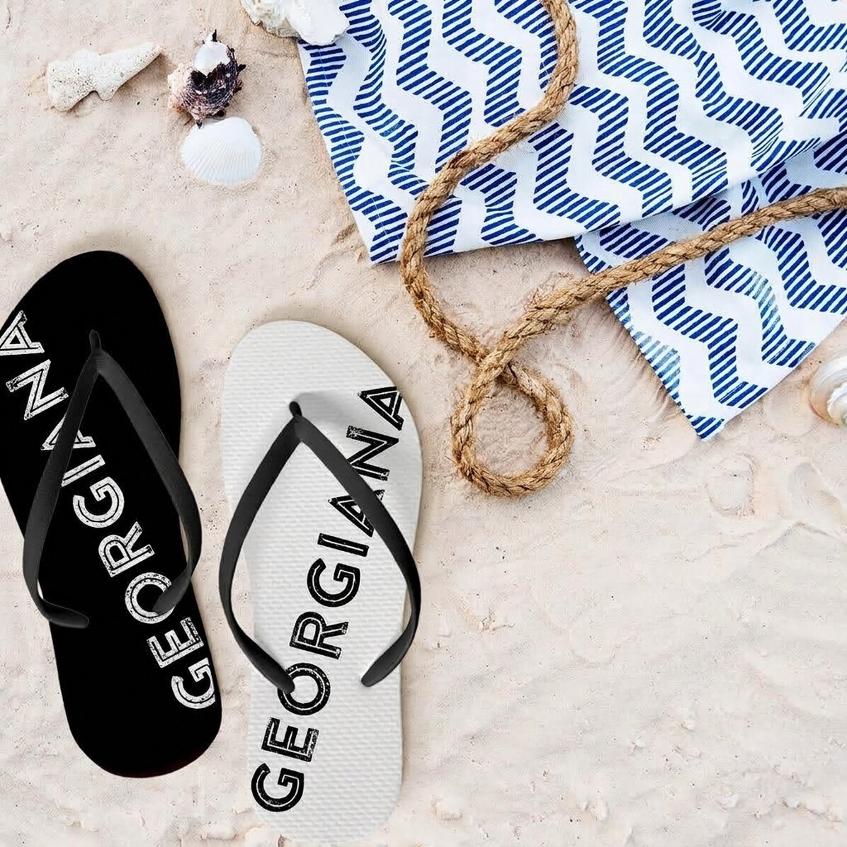Personalised flip-flops with text