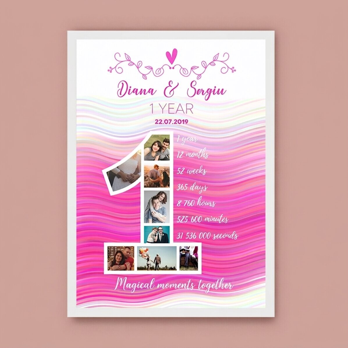 Personalised picture frame with photos and text - First birthday