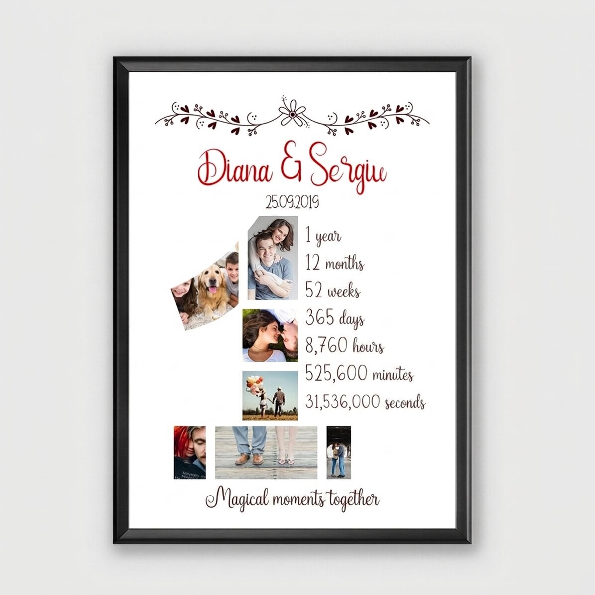 Personalised picture frame with photos and text - One year