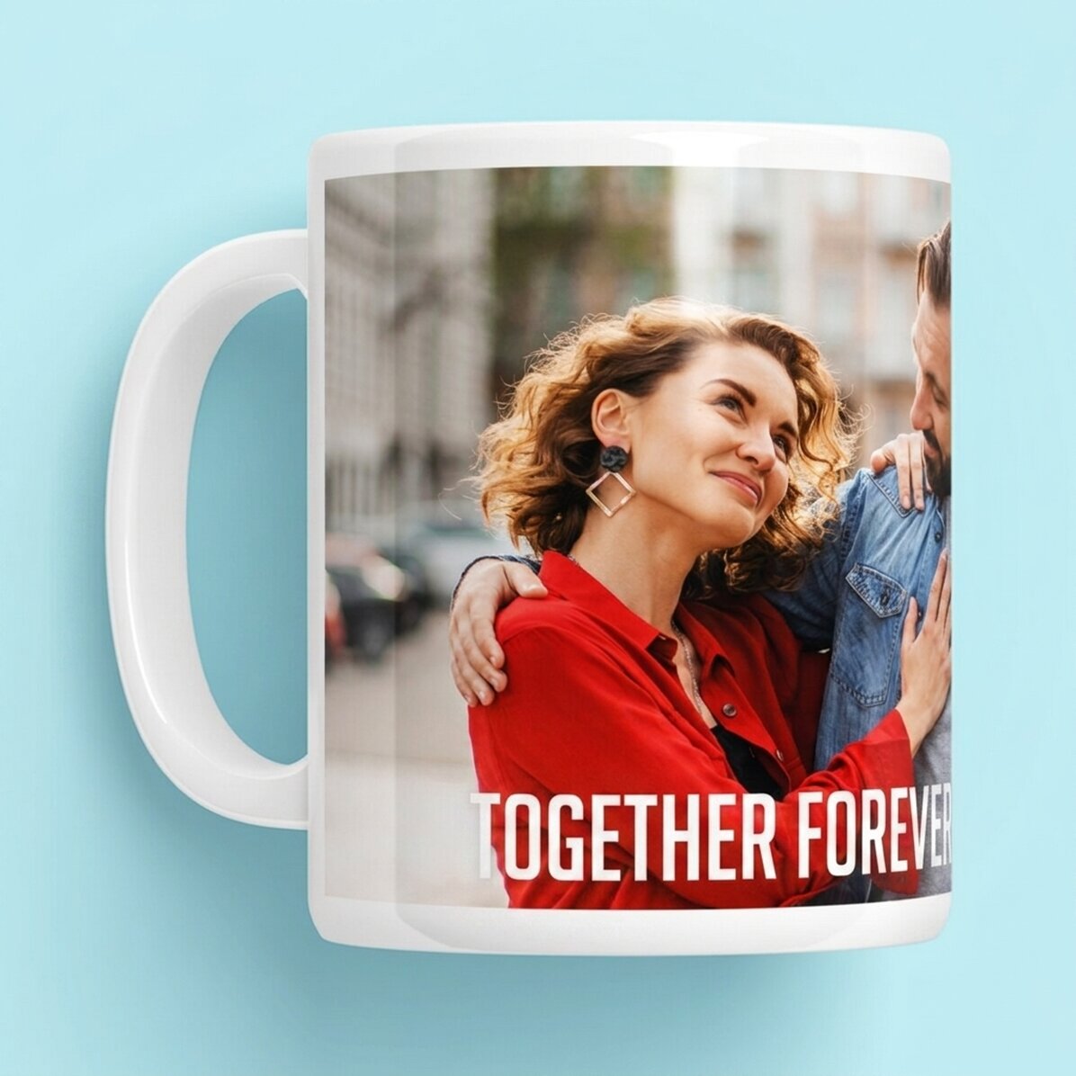 Personalised mug with a landscape photo and text