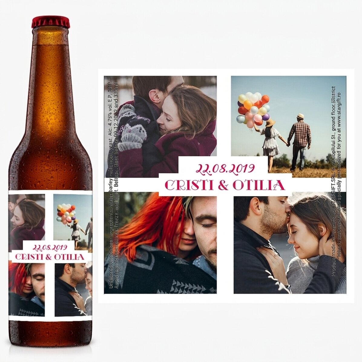 Personalised beer with 4 photos and text - Love