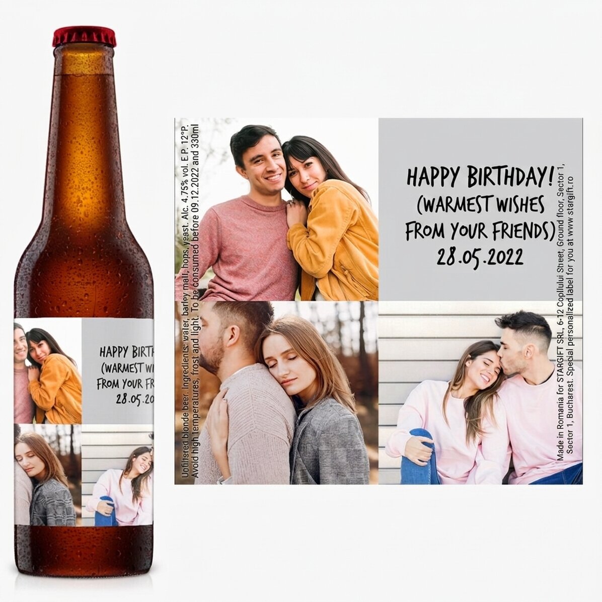 Personalised beer with 3 photos and text