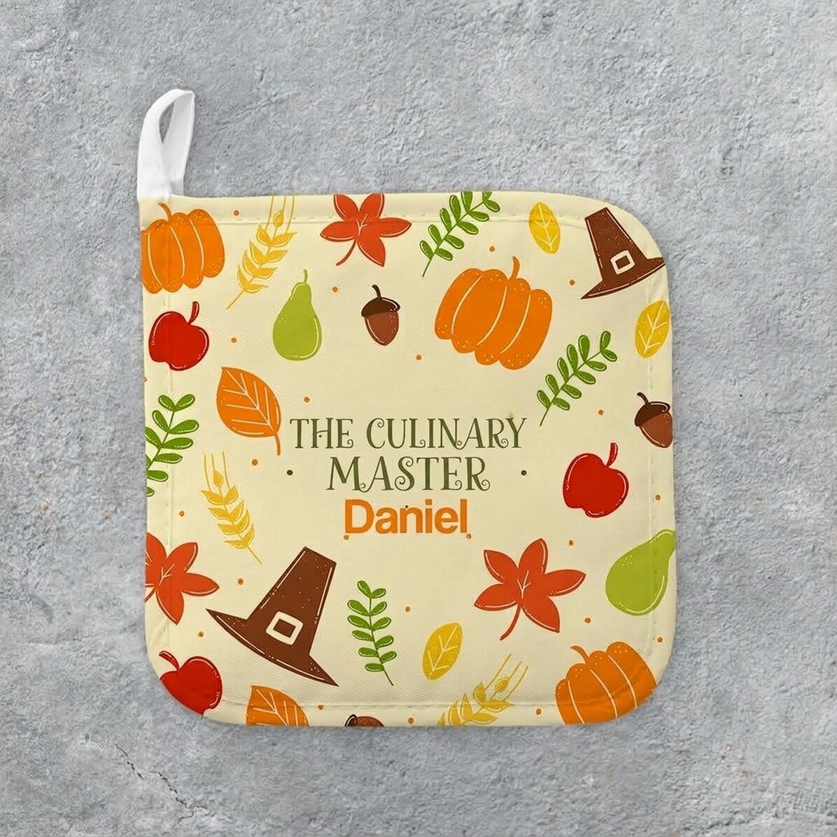 Personalised hot pot holder with text - Pumpkin