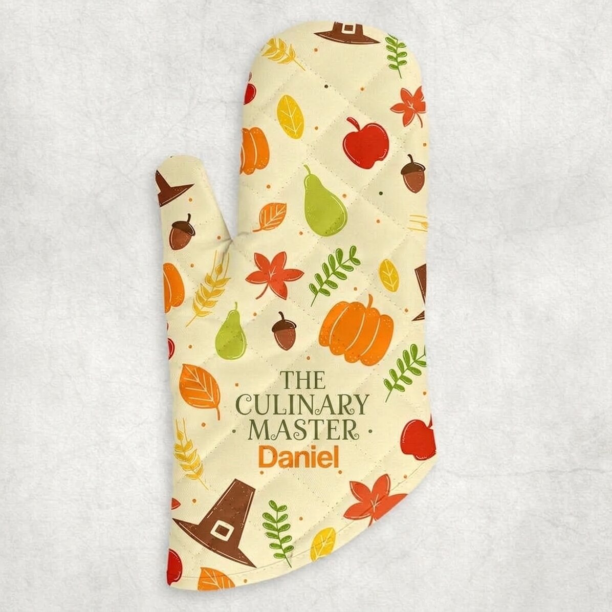 Personalised oven glove with text - Pumpkin