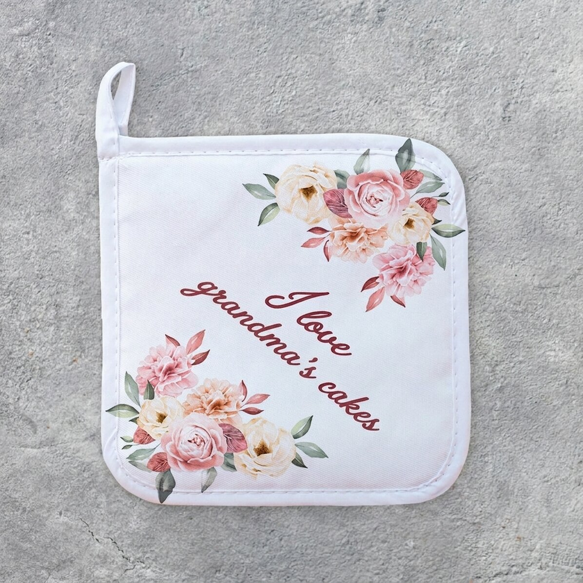 Personalised hot pot holder with text - Grandma
