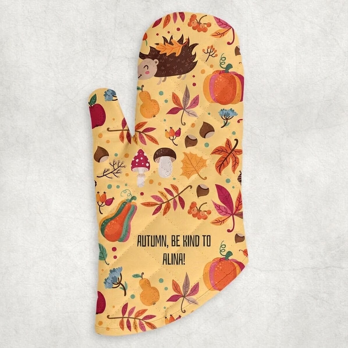 Personalised oven glove with text - Happy Autumn