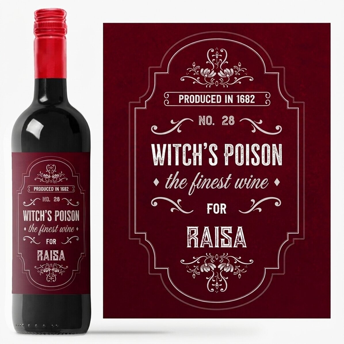 Personalised wine with text - The Witch