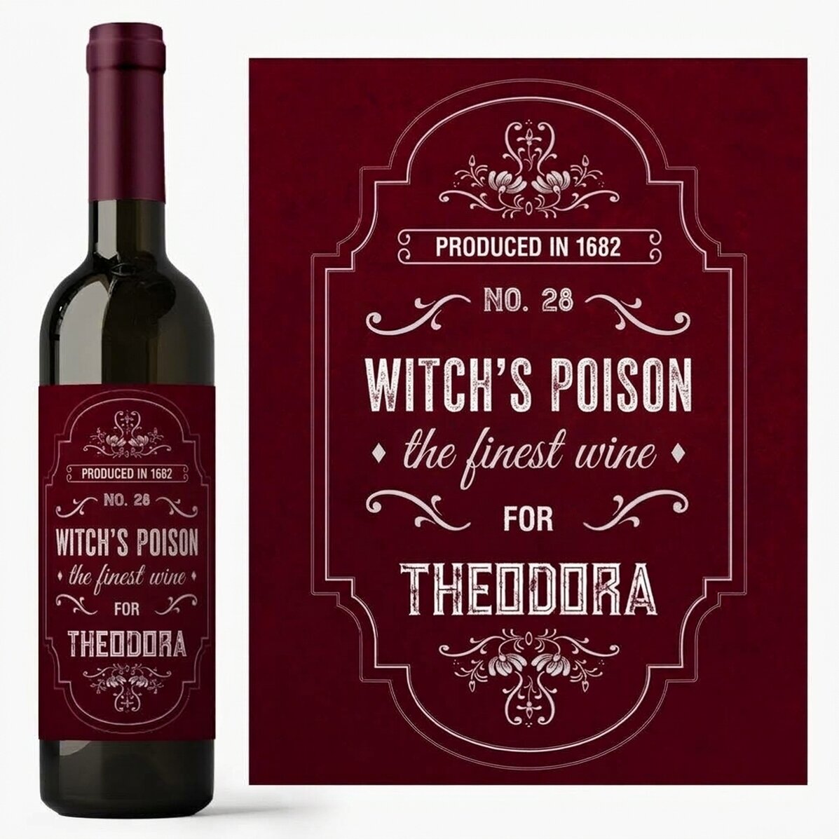 Personalised wine with text - The Witch