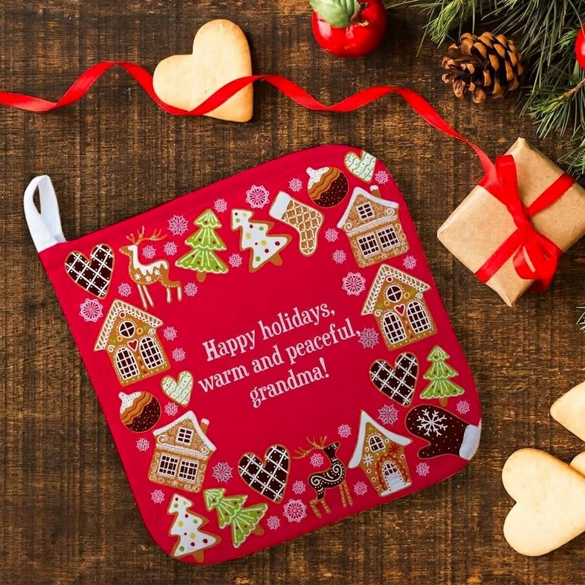 Personalised hot pot holder with text - Gingerbread