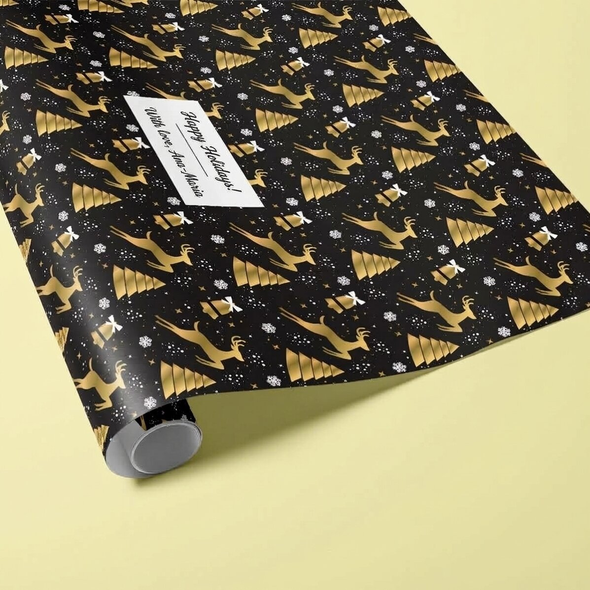 Personalised gift wrapping paper with text in a border - Christmas design