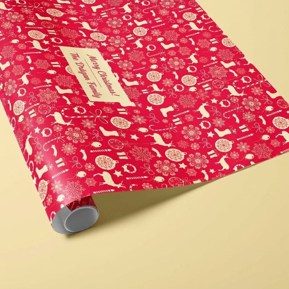 Personalised gift wrapping paper with text in a border - Reni