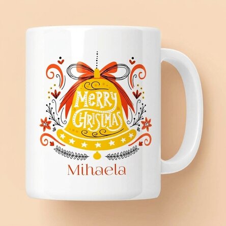 Personalised mug with text - Merry Christmas Bell