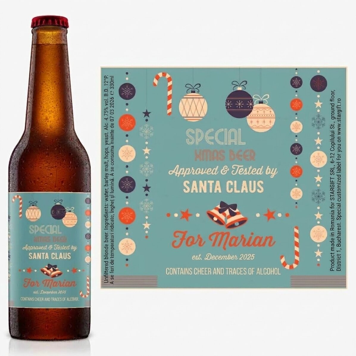 Personalised beer with text - Approved by Santa Claus