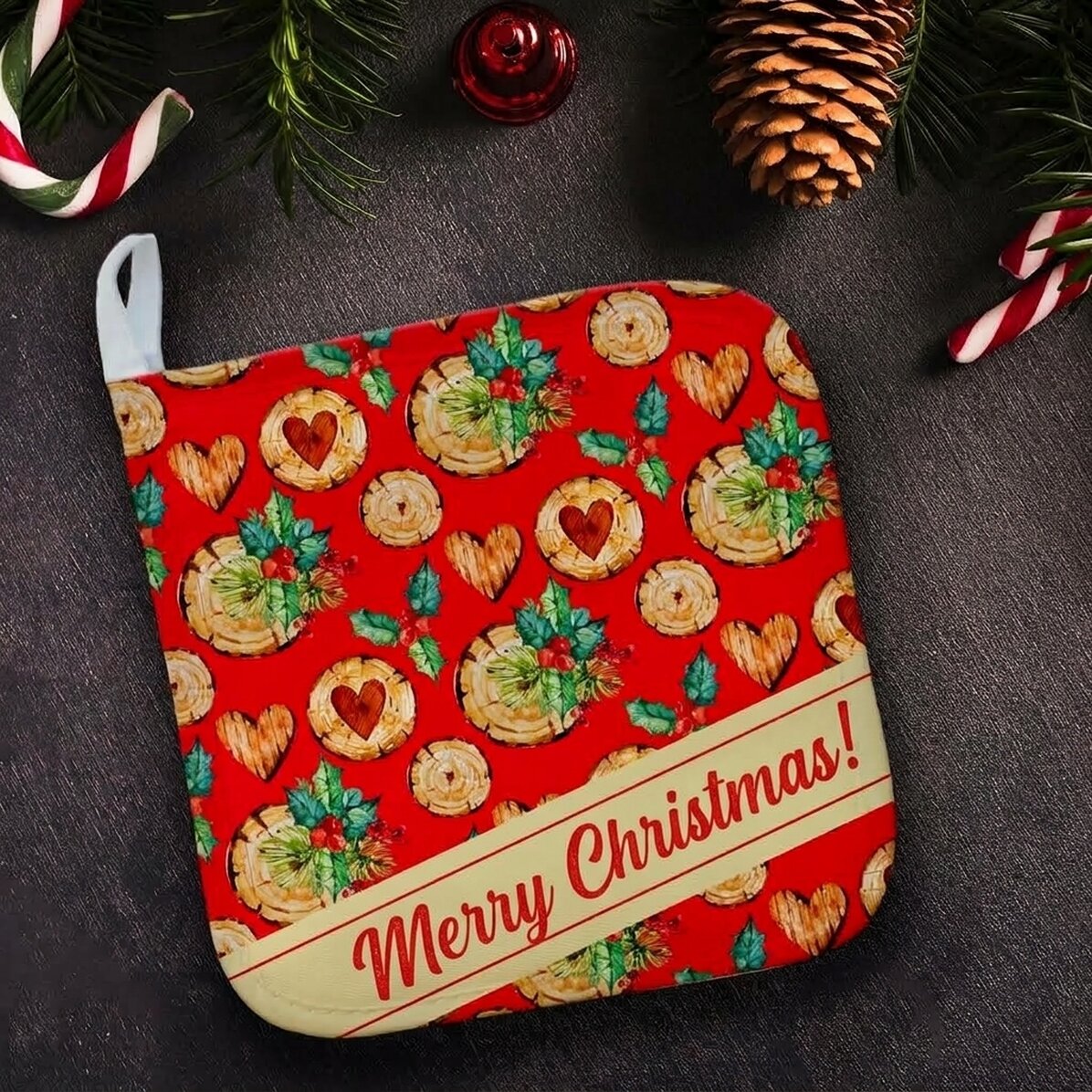 Personalised hot pot holder with text - Mistletoe