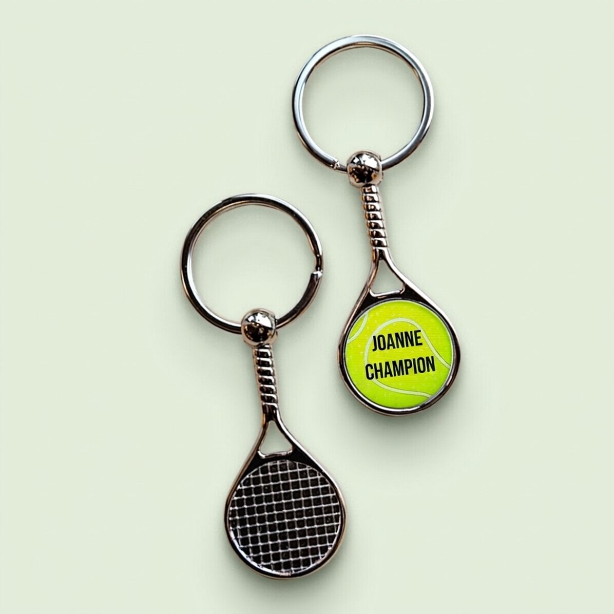 Personalised tennis racket keyring with text - Champion