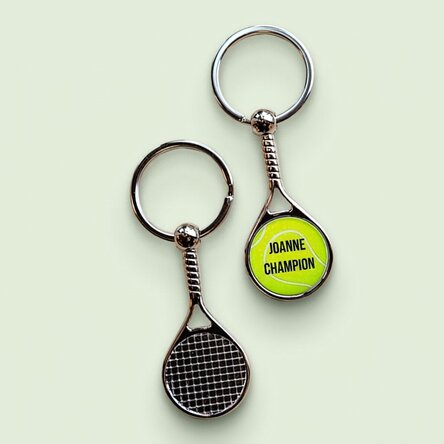 Personalised tennis racket keyring with text - Champion