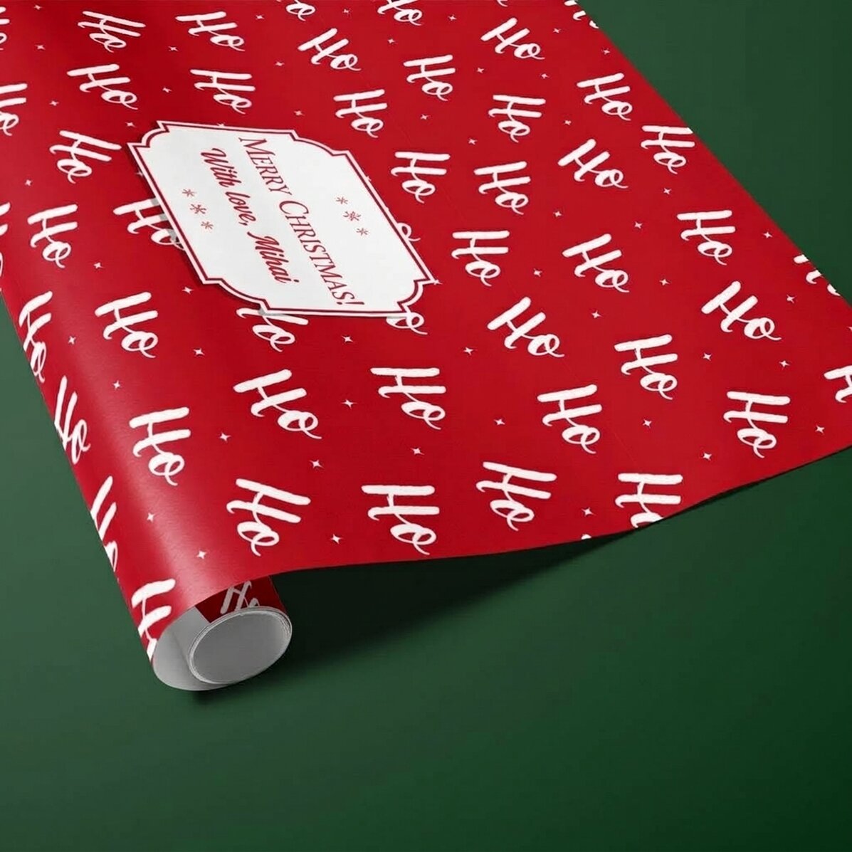 Personalised gift wrapping paper with text in a border - HoHoHo