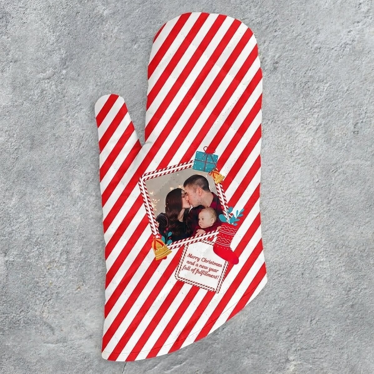 Personalised oven glove with photo and text - Candy Cane