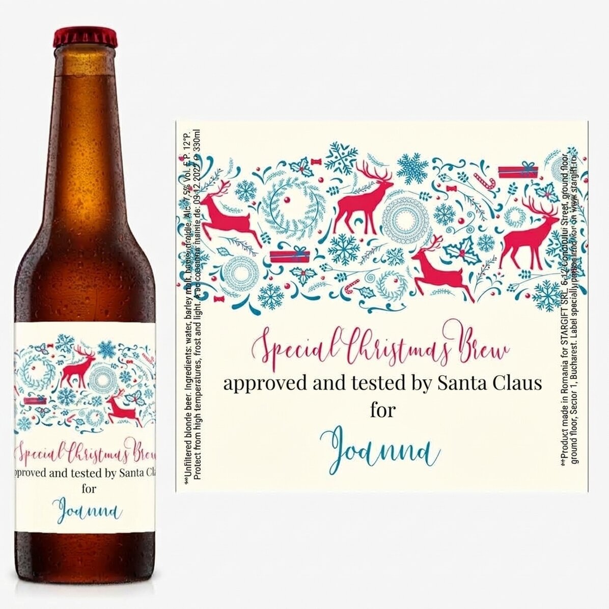 Personalised beer with text - Reindeer