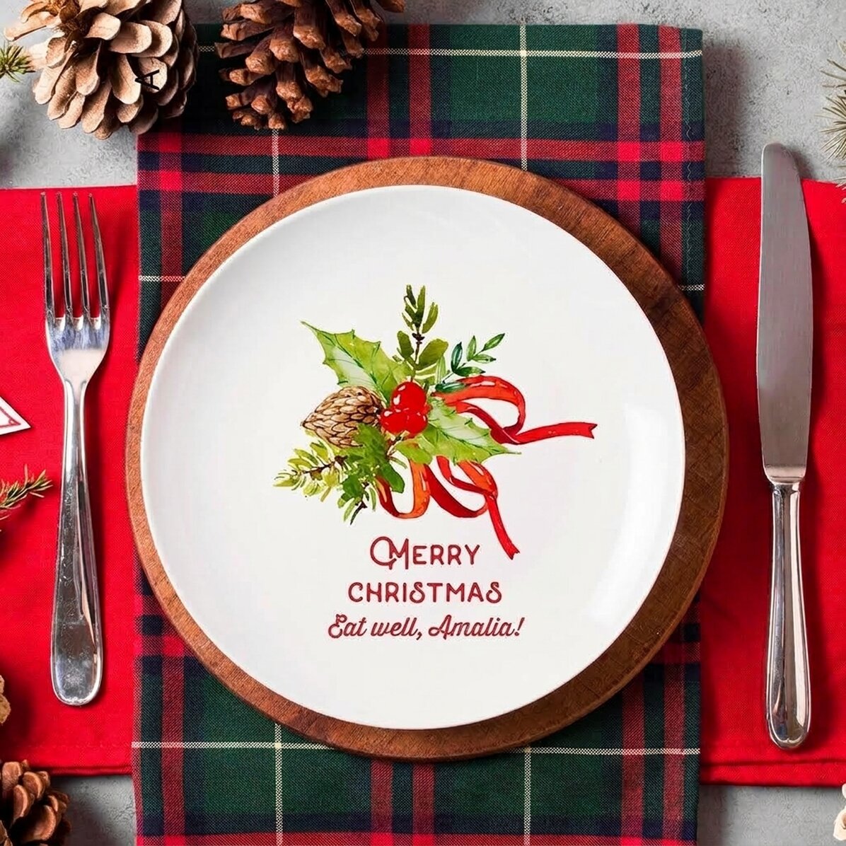 Personalised plate with text - Merry Christmas