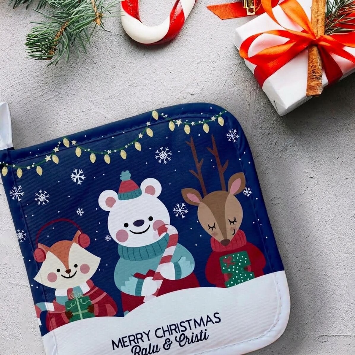 Personalised hot pot holder with text - Christmas Night