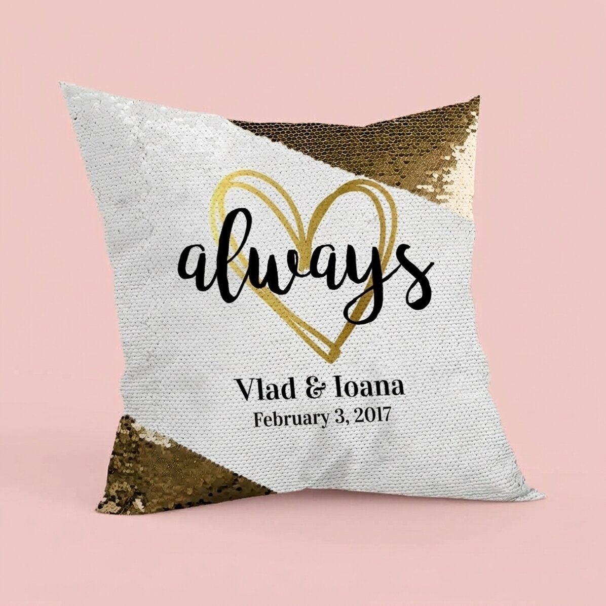 Personalised sequin cushion with text - Always