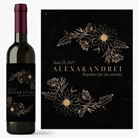 Personalised wine with text - Golden Flowers