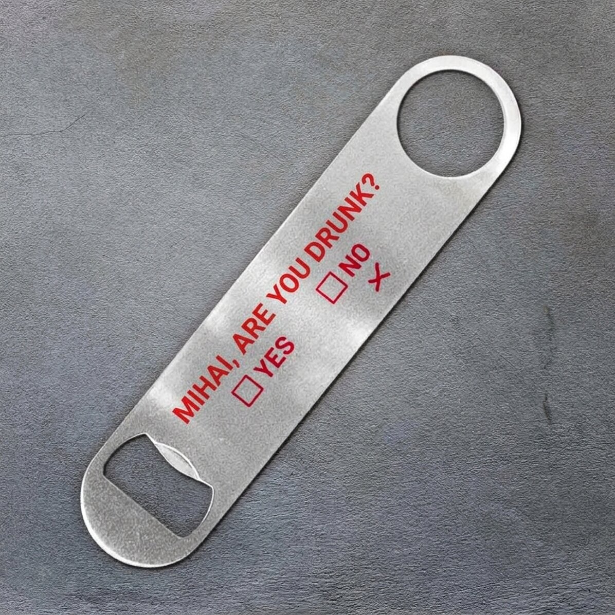 Personalised beer opener with text - Drunk?