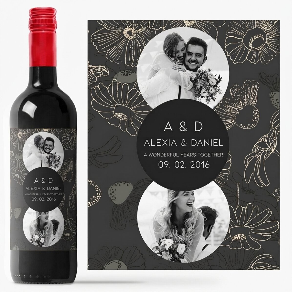 Personalised wine with text and 2 photos - Anniversary